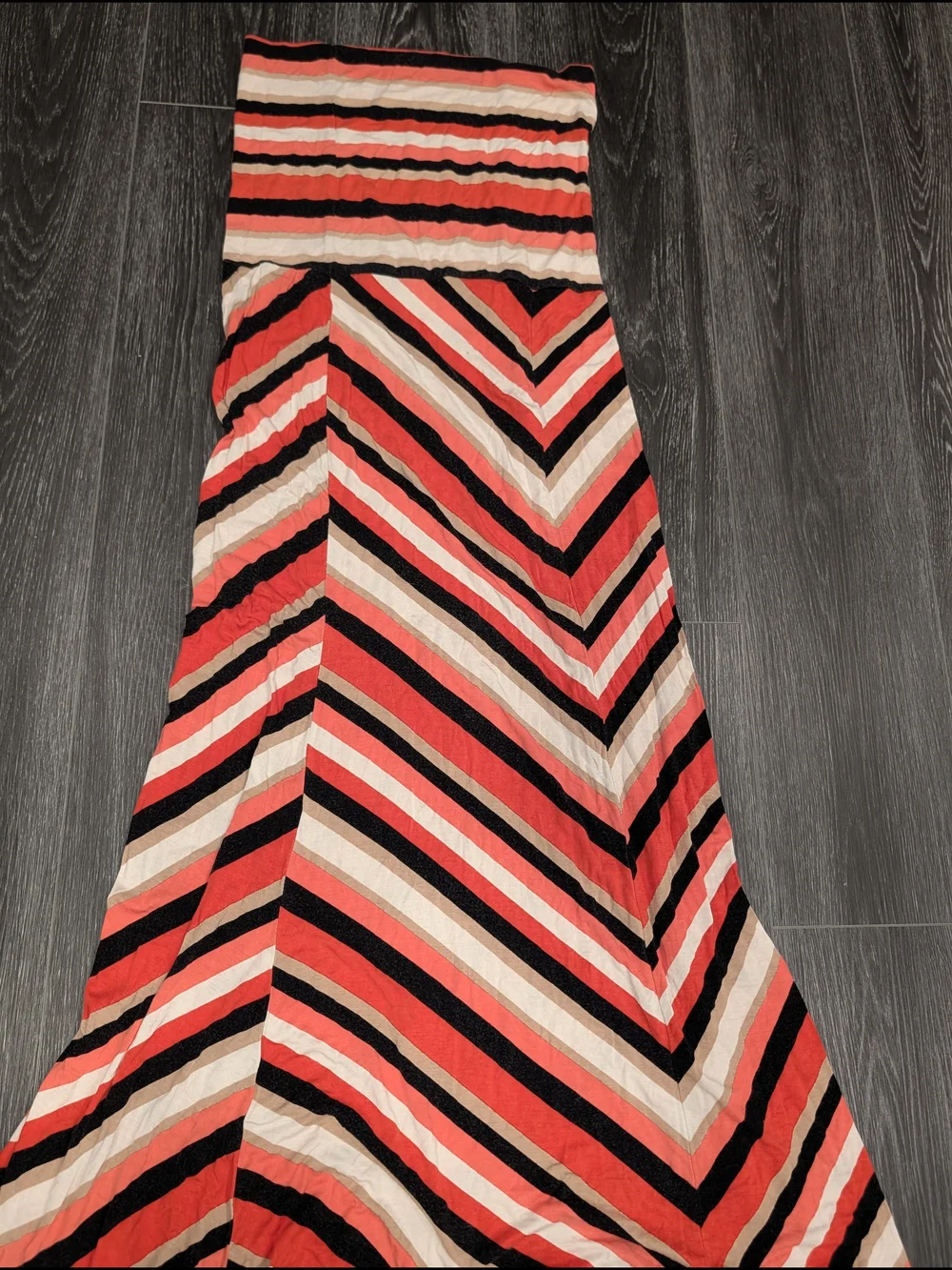 Striped Red Black Cream Maxi Skirt